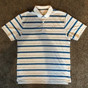 Under Armour Men’s Golf Polo White w/ Blue & Silver Stripes Size L